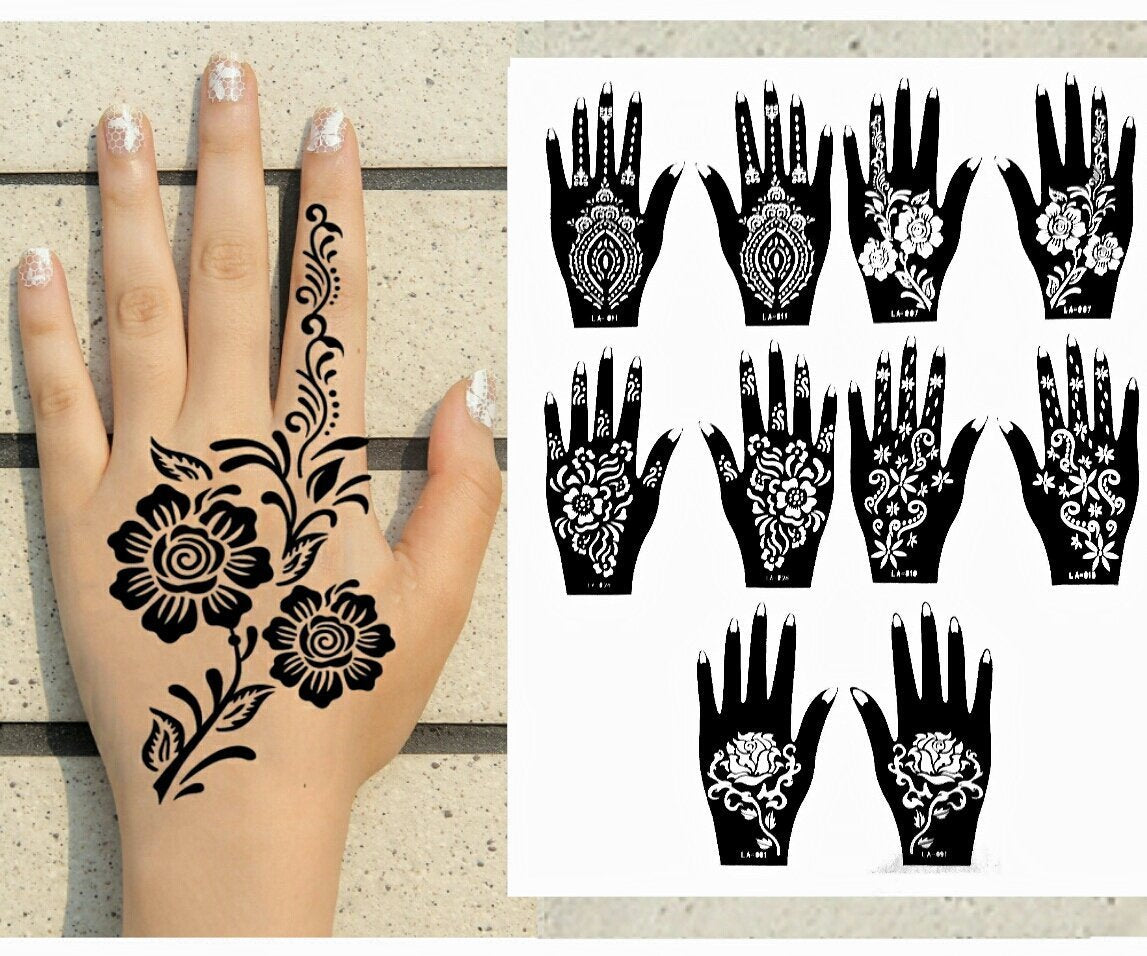 Amazon.com: PPVWEY 12 Sheets Large Henna Tattoo Stencils Kit Hand Arm  Temporary Tattoo Stickers Airbrush Indian Arabian Tattoo Template for Women  Girls Body Paint (Black 1) : Beauty & Personal Care