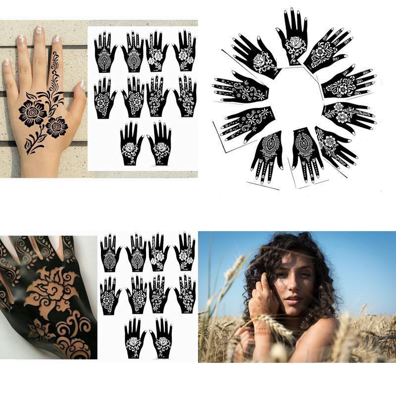 Henna Temporary Mehndi Tattoo Stencils Glitter Hand Template Sticker Body  Art | eBay